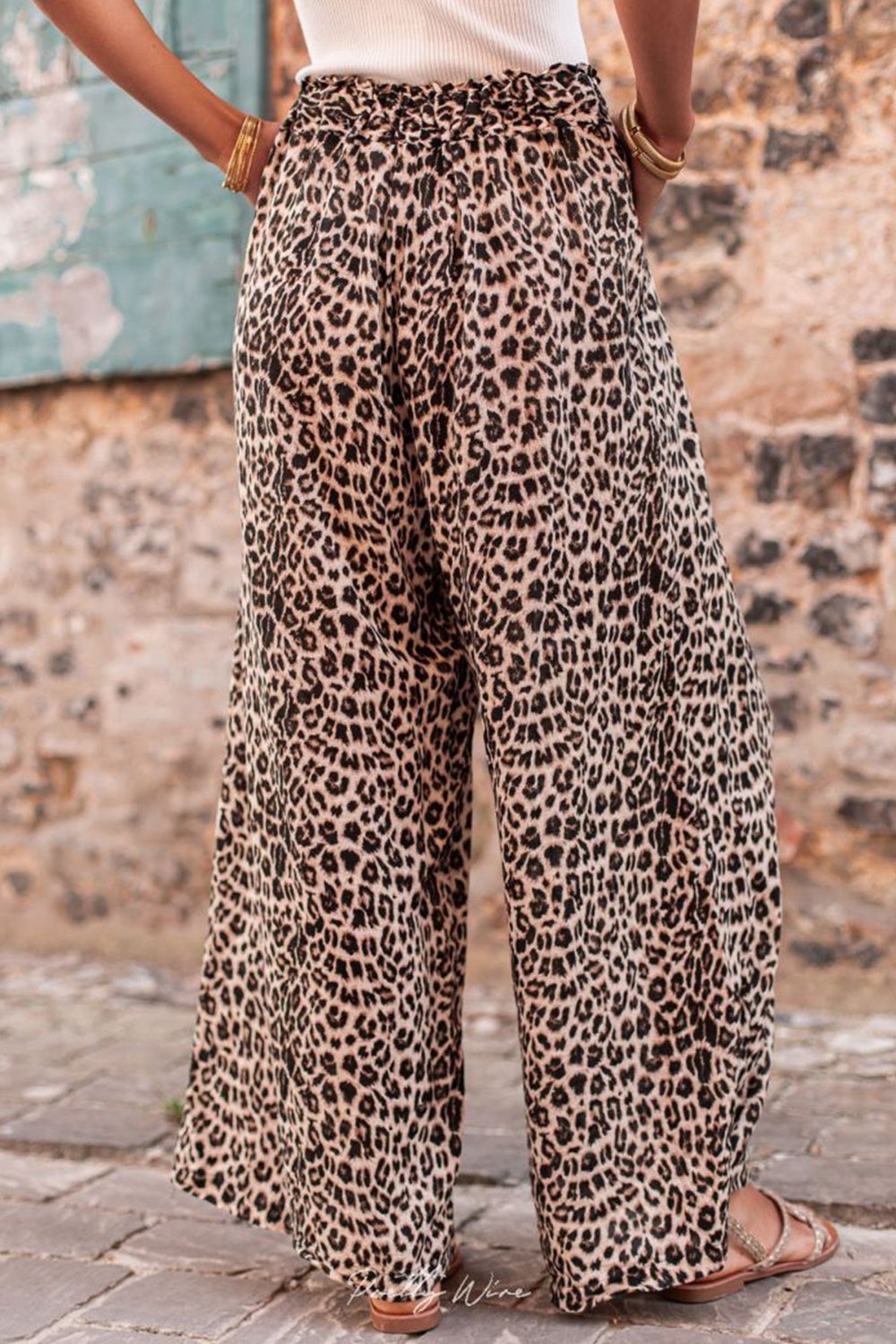 Pantalones anchos con cordón y estampado de leopardo