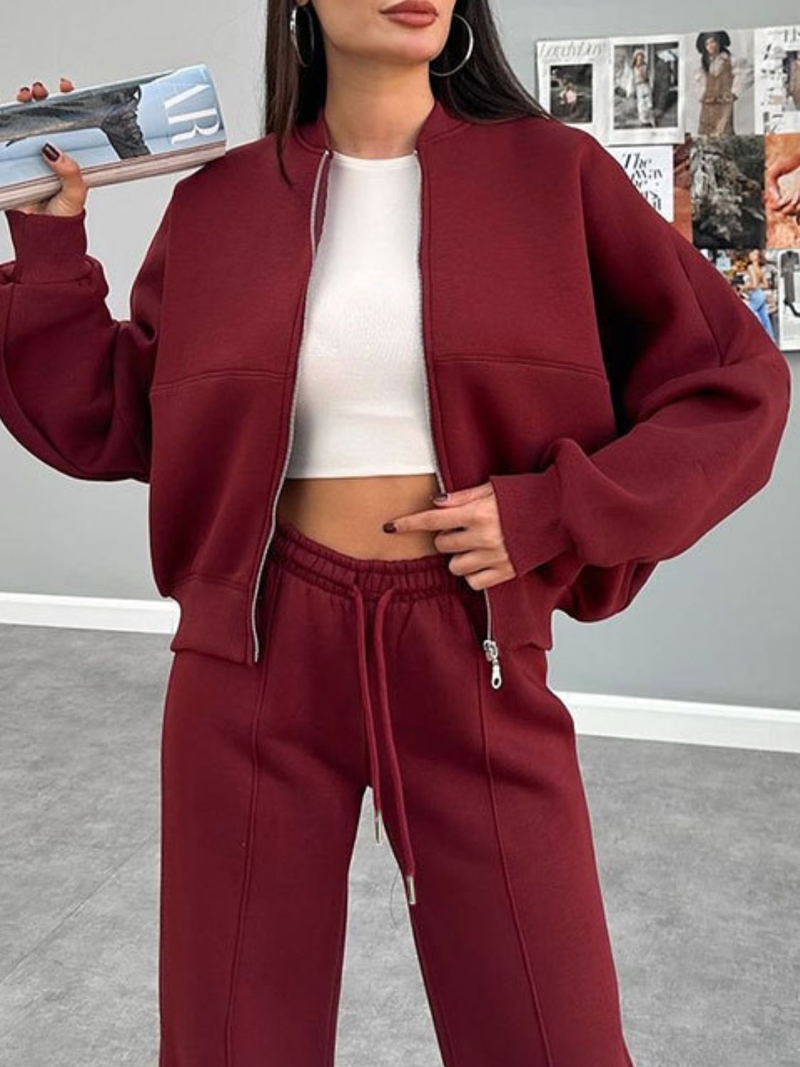 Conjunto de ropa de abrigo con cremallera y pantalones con cordón y cuello de béisbol