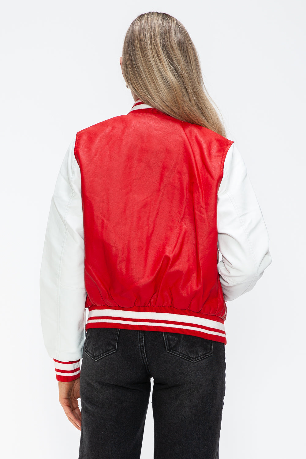 Chaqueta bomber con botones a presión en contraste de cuero sintético Love Me Now
