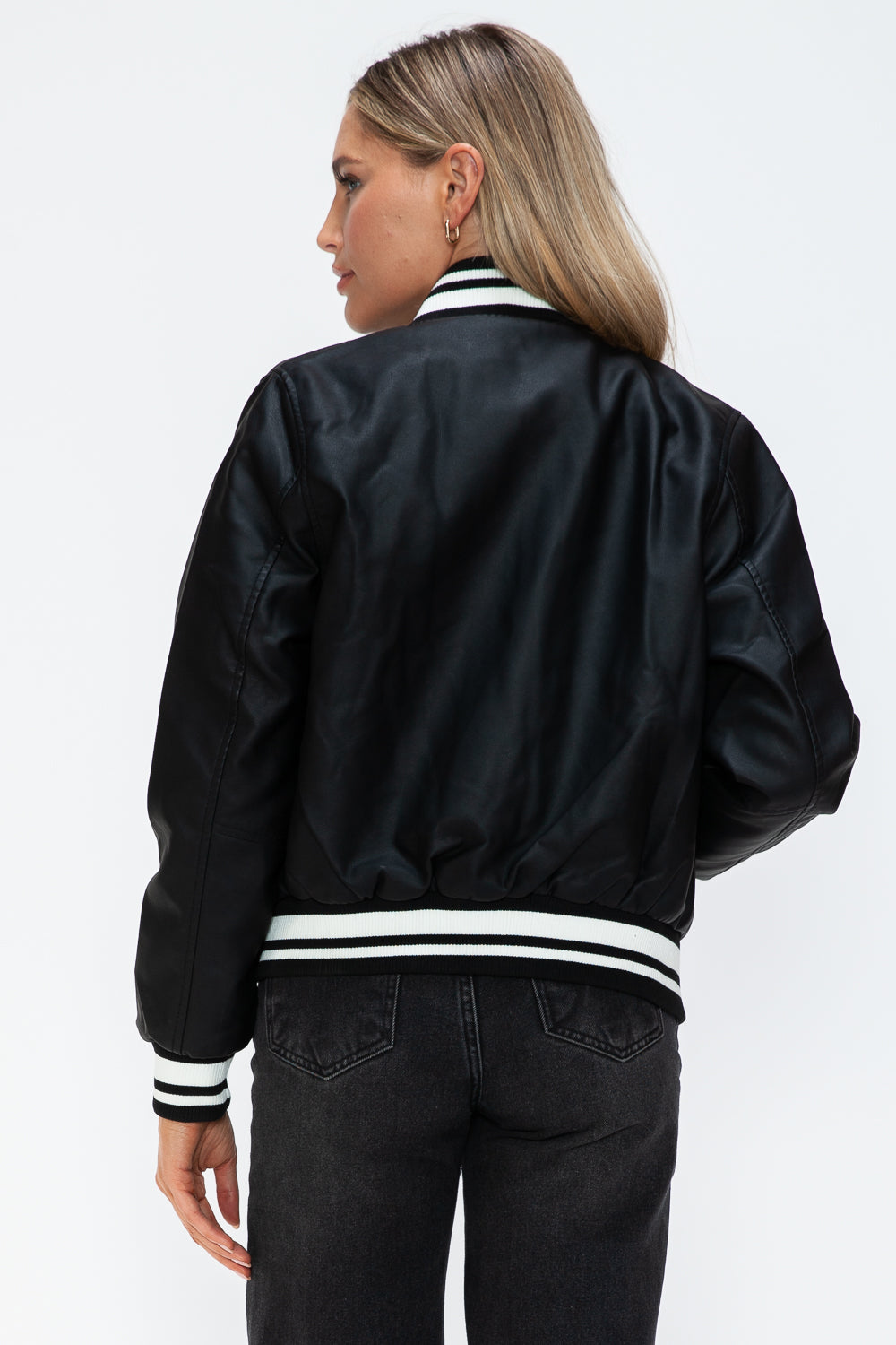 Chaqueta bomber con botones a presión en contraste de cuero sintético Love Me Now