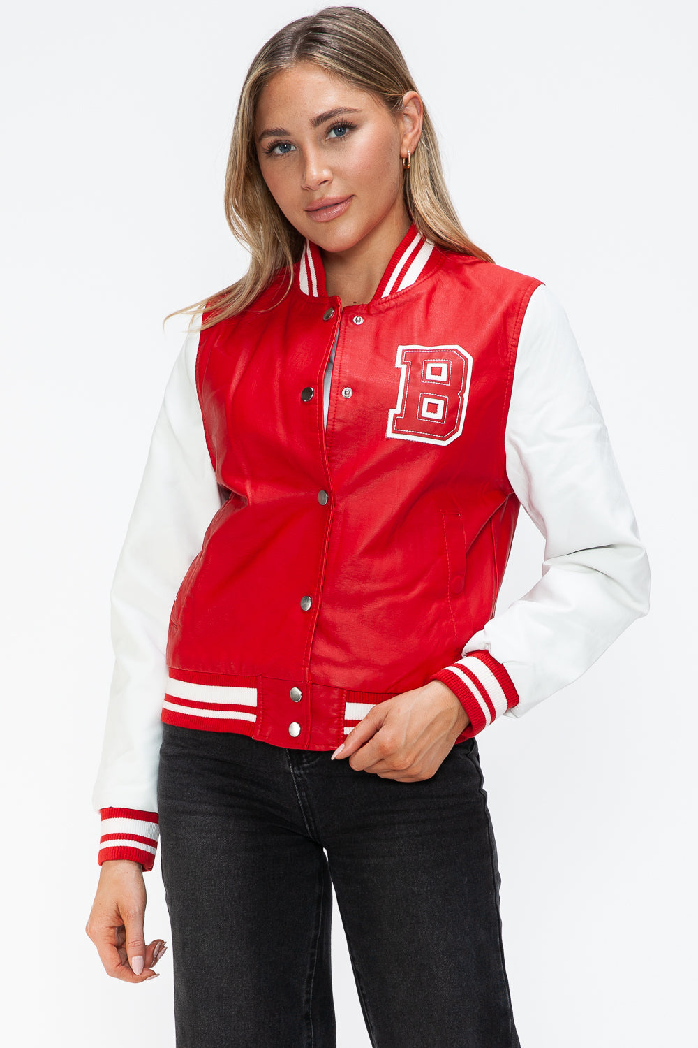 Chaqueta bomber con botones a presión en contraste de cuero sintético Love Me Now