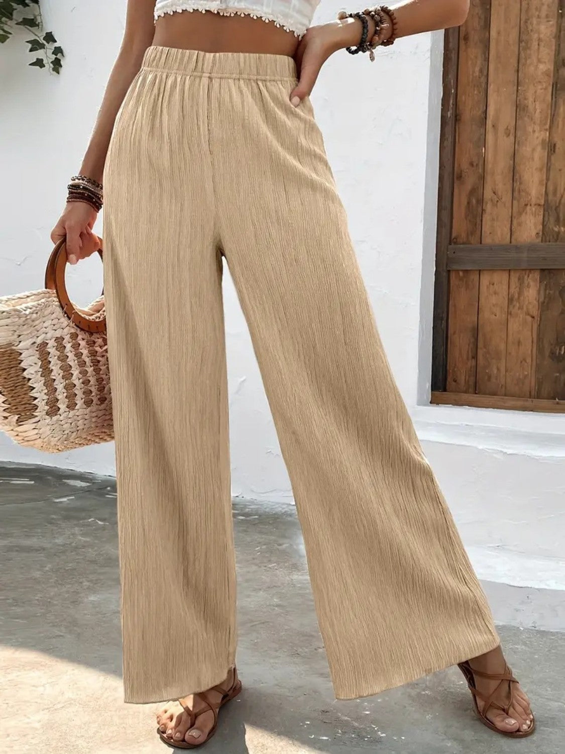 Pantalones anchos de cintura alta y talla grande