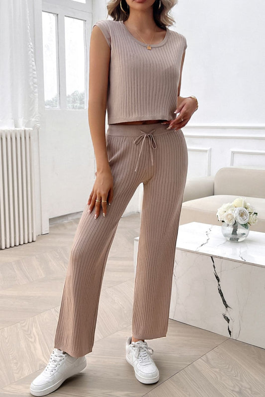 Conjunto de pantalón y top con cuello redondo y canalé Devine