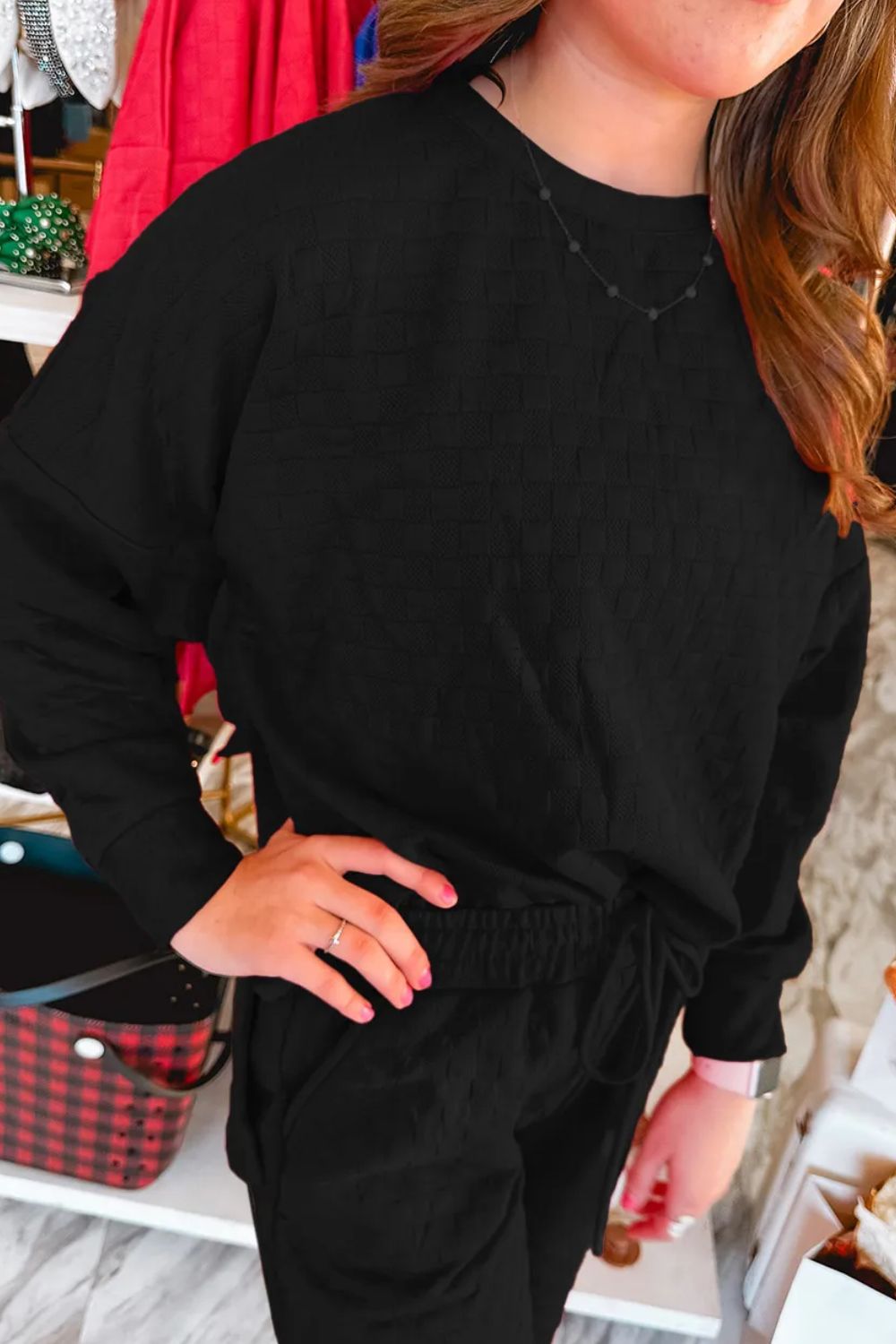 Conjunto de top y pantalón de cuello redondo alto y bajo