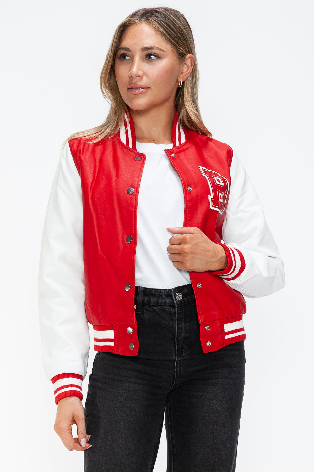 Chaqueta bomber con botones a presión en contraste de cuero sintético Love Me Now