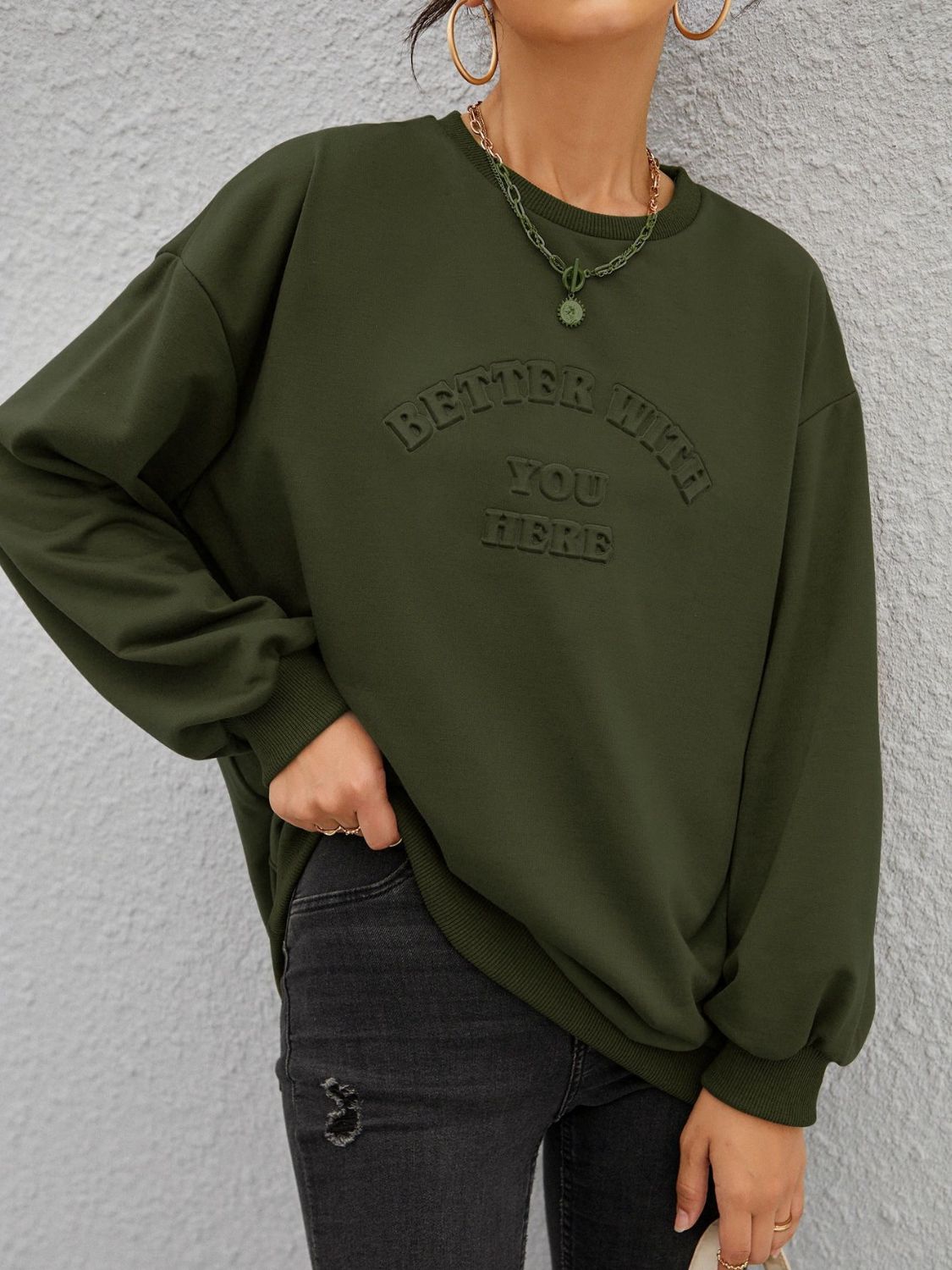 Sudadera de manga larga con cuello redondo y letras estereoscópicas