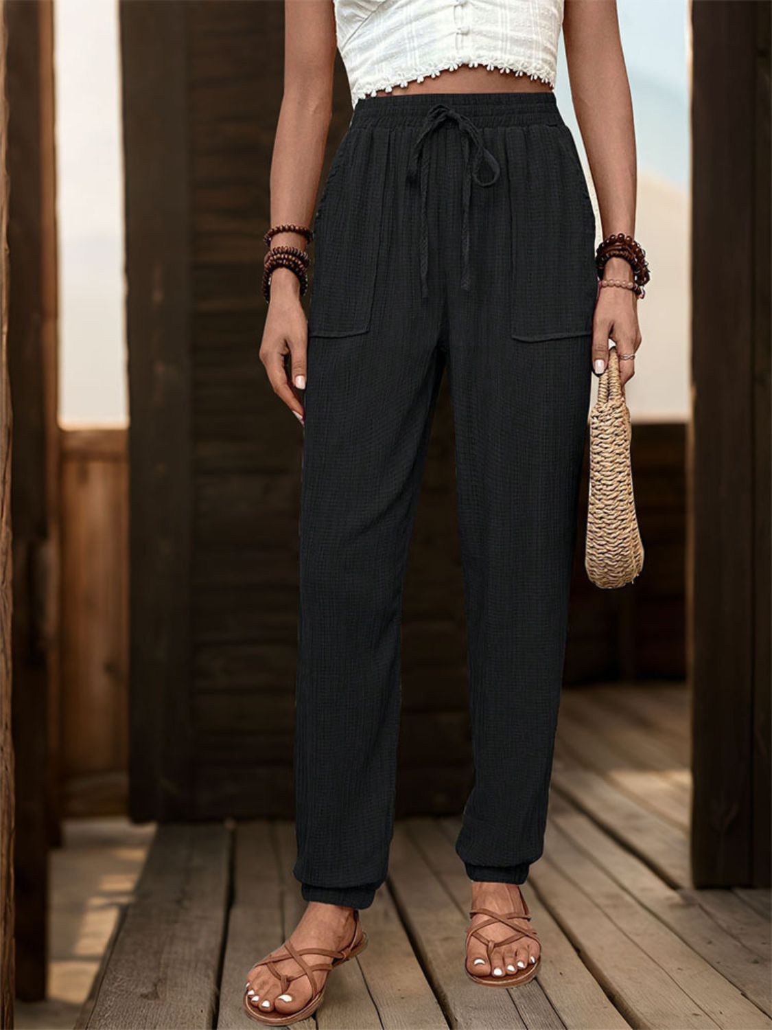 Pantalones deportivos de cintura alta con textura Perfee