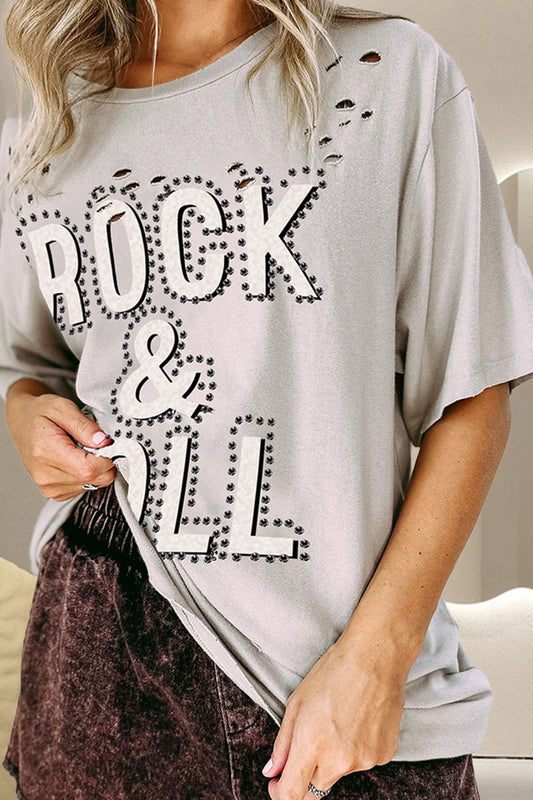 Camiseta de cuello redondo y hombros caídos ROCK &amp; ROLL