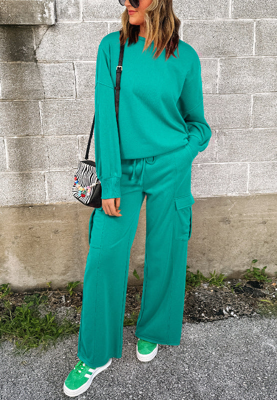 Conjunto de pantalón con cordón y camiseta de manga larga con cuello redondo de talla grande