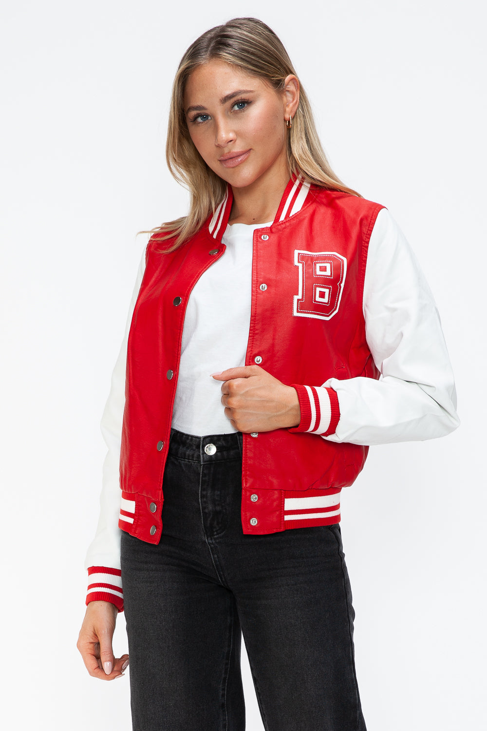 Chaqueta bomber con botones a presión en contraste de cuero sintético Love Me Now