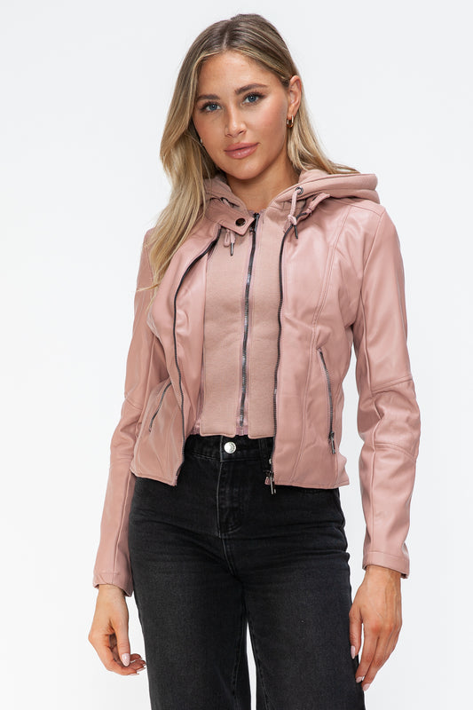 Chaqueta con capucha y cordón de piel sintética de estilo snobbish