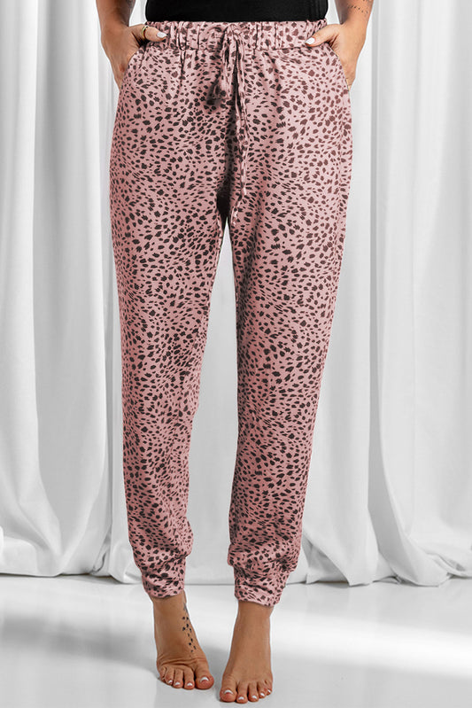 Pantalones con bolsillos y cordón de leopardo de tamaño completo