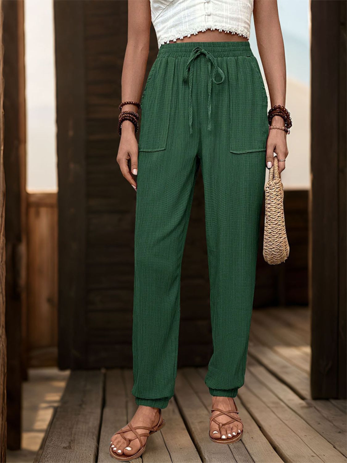 Pantalones deportivos de cintura alta con textura Perfee