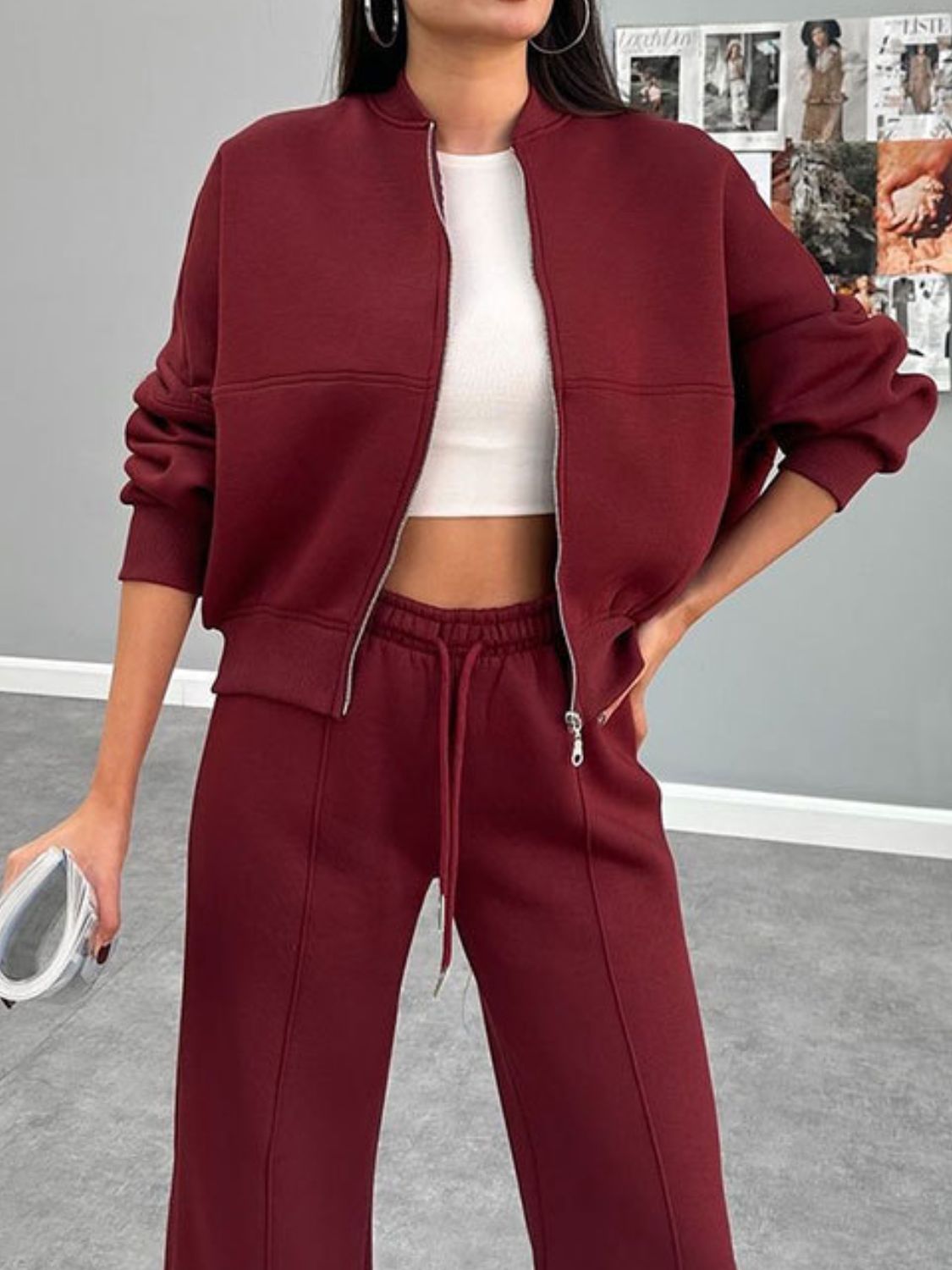 Conjunto de ropa de abrigo con cremallera y pantalones con cordón y cuello de béisbol