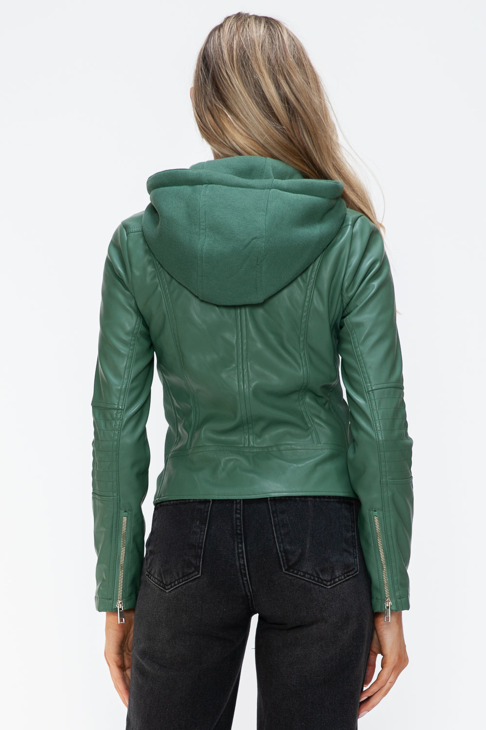 Chaqueta con capucha y cordón de piel sintética de estilo snobbish