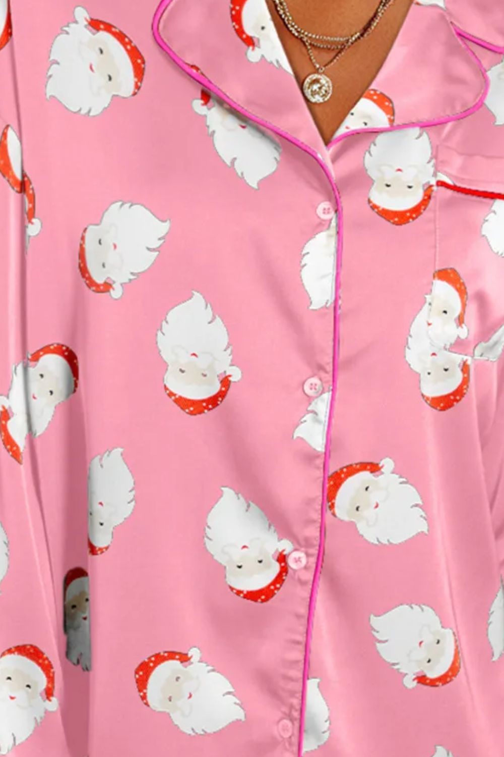 Conjunto de descanso con camiseta de manga larga y pantalones cortos con cuello de Papá Noel