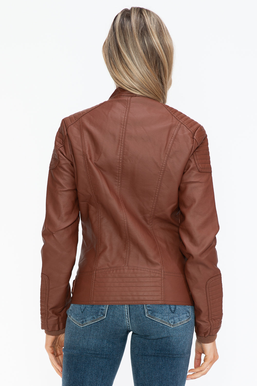 Chaqueta de motociclista de piel sintética estilo snob con bolsillos laterales con cremallera