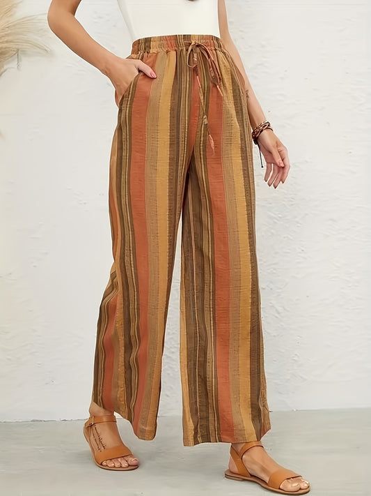 Pantalones anchos de rayas con cordón de tamaño completo