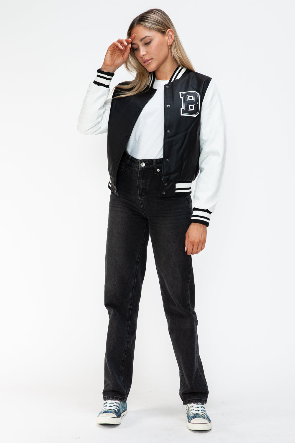 Chaqueta bomber con botones a presión en contraste de cuero sintético Love Me Now