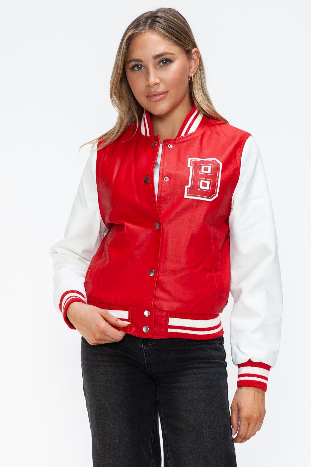 Chaqueta bomber con botones a presión en contraste de cuero sintético Love Me Now