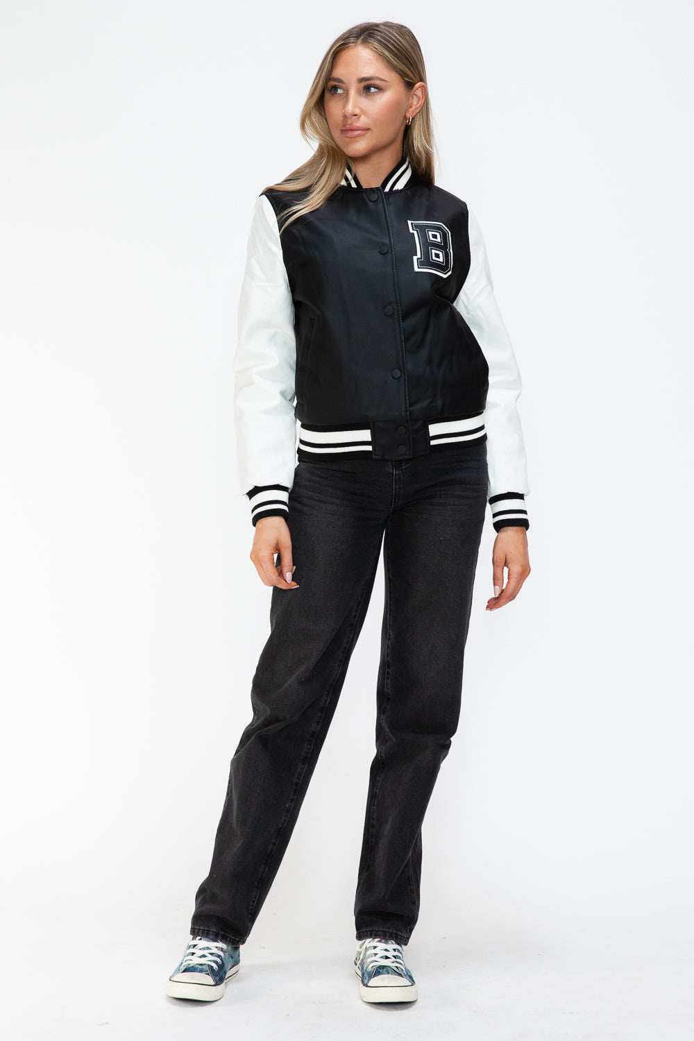 Chaqueta bomber con botones a presión en contraste de cuero sintético Love Me Now