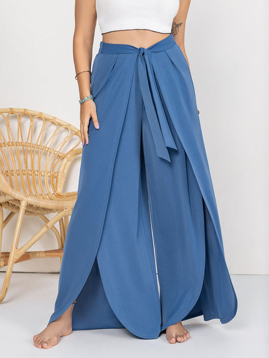 Pantalones anchos con abertura y lazo en talla grande